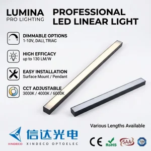 Dimmable LED Linear Light 130LM W Surface Mounted Pendant Office Lighting CCT Adjustable DALI TRIAC Architectural Lamp