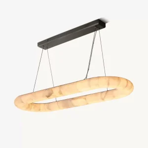 Dining Room Hanging Marble Adjustable Height Pendant Light Oval Chandelier with Natural Alabaster