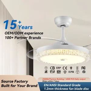 Dining Room Home Office Use Metal Body Plastic Folded Blades Quiet DC Motor Remote Control LED Ceiling Fan with Light