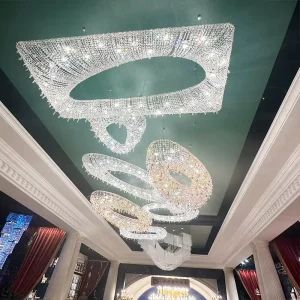 Dining Room Hotel Living Room LED Stainless Steel Crystal Square Shape Chandelier Suspended Hanging Pendant Light