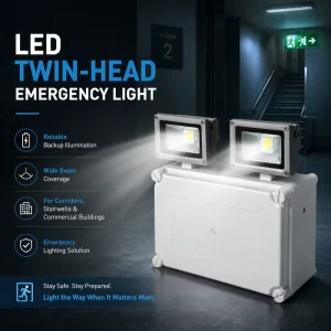 Direct Manufacturer 3 Hours Backup LED Dual Head Emergency Light Custom Fire Retardant ABS IP65 Evacuation Lamp Transit