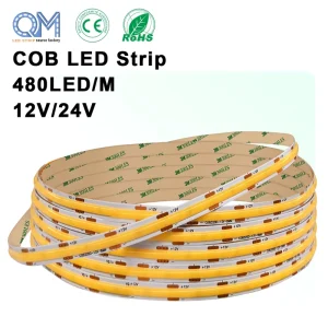Dotless COB LED Strip Light 12V 24V 480LEDs/m 3000K Warm White Flexible Tape for Mirror Lighting
