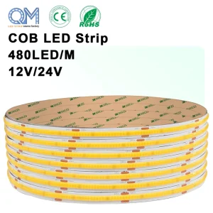 Dotless COB LED Strip Light 24V 480LEDs/m 10M Roll 3000K Warm White Flexible Tape for Indoor Lighting
