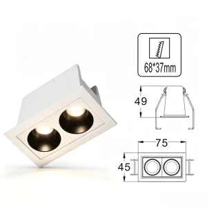 Double Cavity Anti Glare Recessed Grille Light for Minimalist Cafe Dual Display Counter Uniform Focused Interior Fixture