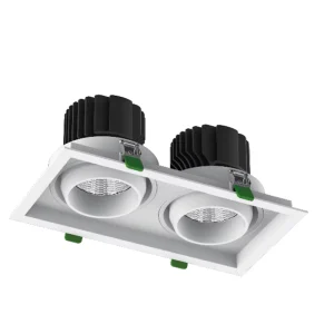 Double Headed Square Recessed Grille Spotlight for Hotel Corridor and Public Lounge Soft Interior Accent Ceiling Lighting