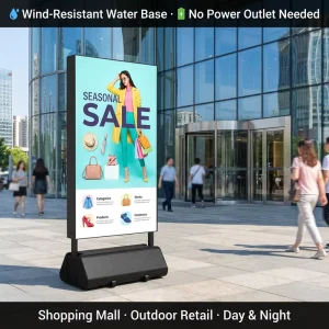 Double Sided LED Light Box Stand Aluminum Alloy Frame 2000 Lumens Water Fill Windproof Base 4 Wheel Movable Advertising