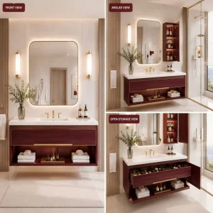 Double Sink Bathroom Vanity Cabinet with Mirror LED Light Wall Mounted Modern Waterproof Design for Luxury Hotel Bathroom