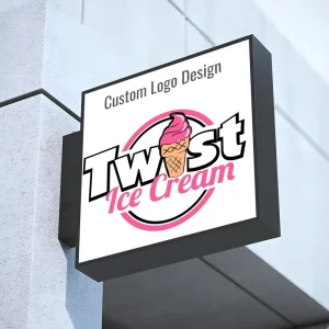 Double sided Hanging Creative Pattern Shop Signage Light Box Display Purple Stainless Steel Frame LED Projecting Waterproof