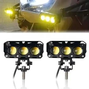 Dual Color Motorcycle LED Fog Lights Driving Fog Light Auxiliary Spotlight Projector Lens Super Bright Electric Motor Fog Lamp