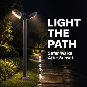 Dual Head Outdoor LED Pathway Light 36W Die Cast Aluminum Bollard Lamp for Commercial Park Driveway Walkway Landscape Lighting