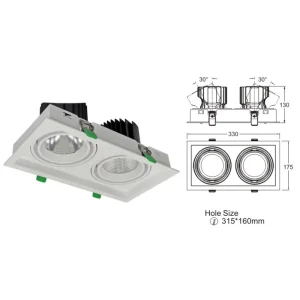 Dual Head Square Recessed Gimbal Grille Spotlight for Duplex Living Room Double Artwork Wall Accent Lighting