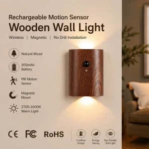 Dual Infrared Light Sensor Rechargeable LED Indoor Staircase Bedroom Decor Wooden Double Sided Motion Sensor Wall Lamp