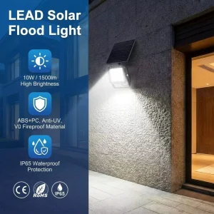 Durable 10W 1500lm Solar Flood Light IP65 Waterproof Anti UV V0 Fireproof Security Lamp for Outdoor Garden Patio