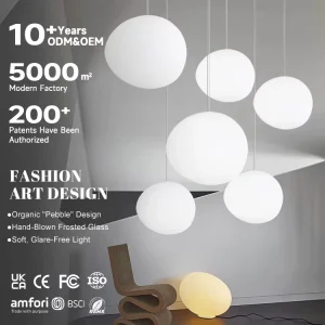 Durable Height Adjustable Glass Stone LED Chandelier Pendant Light for Cafe Balcony Office Retail Corridor