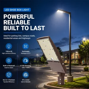Dusk to Dawn LED Parking Lot Light AC120 277V Power&CCT Tunable 300W Outdoor Fixture IP65 Waterproof LED Shoebox Light