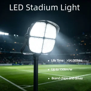 E030 600W LED IP66 Waterproof Aluminum High Bright Stadium Light with 6500K Color Temp AC RoHS Certified 5 Year Warranty