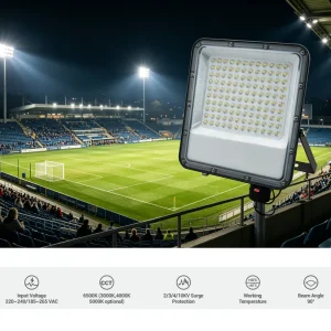 E038 Dubhe 100W 3CCT LED Flood Light 90 Beam Angle 6500K Color Temp IP65 Aluminum Lightweight 3 Year Warranty