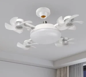 E27 Foldable 4 Blade Fan Light LED Ceiling Lamp with Remote Control 4 Fan Heads Adjustable Wind Speed Dimmable Room Lighting