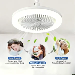 E27 LED Ceiling Fan Light with Aroma Diffuser, Swivel Head, Silent Dimmable LED Fan Lamp for Bedroom