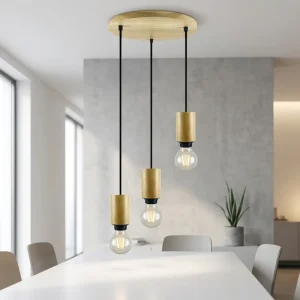 E27 LED Pendant Lamp Modern Indoor E26 Dimmable Style Rustic Carved Wood Chandeliers Pendant Light