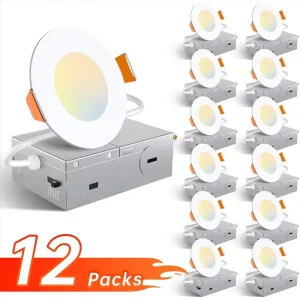 ETL 12 Pack 6 Inch 12W Modern 5CCT Adjustable Dimmable Ultra-Thin Round Aluminum Recessed LED Ceiling Light for Indoor Showroom