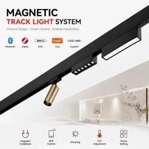 ETL CE 48V 20mm Ultra Thin Modular Magnetic Track Lighting System with Spot Linear Pendant Grille Modules for Office Projects