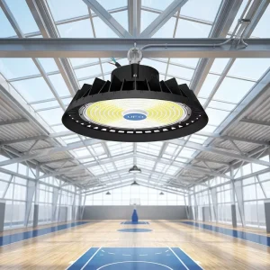 ETL DLC 150W UFO LED High Bay Light 22500Lms 150LM/W IP65 Industrial Warehouse Gym Lighting with 0-10V Dimmable
