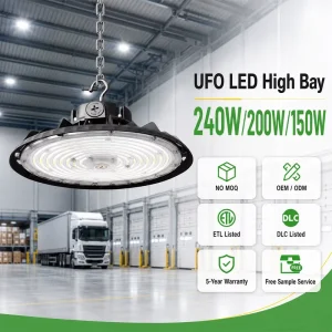 ETL DLC Listed 3CCT 3Power Dimmable UFO Light 240W IP65 LED UFO High Bay Light 150lm/W Aluminum High Bay LED Workshop Lights