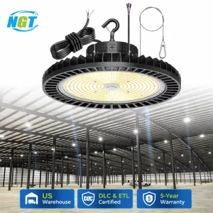 ETL Listed UFO for LED High Bay Light 240W 150W 500W 0-10V Dimmable Aluminum Industrial Grade 5′ Cable Plug IP65 Warehouse Light