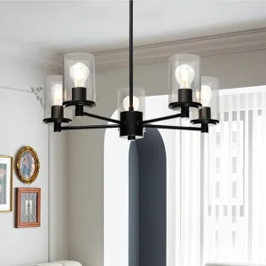 ETL Minimalist LED Indoor Pendant Lamp Glass Metal Restaurant Pendant Lights Black Chandelier