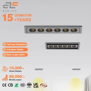 EZELED Aluminium Lamp Body Square Office Home Embedded COB LED Grille Lights
