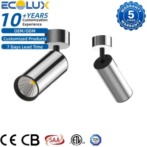 Ecolux CE ETL SAA Modern LED Surface Mounted Track Spot Light Aluminum Dimmable Adjustable Downlight for Living Room Home