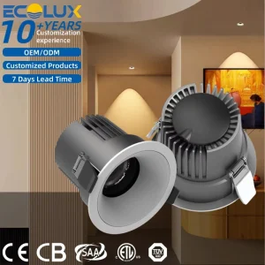 Ecolux High End LED COB Recessed Spotlight CRI 90 Anti glare Deep Baffle Trimless Modern Architectural Downlight for Hotel Mall