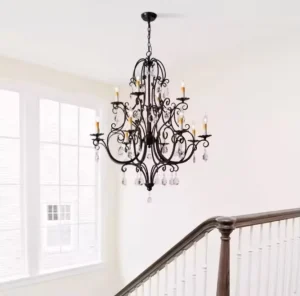 Elegant Adjustable Height Middle Size Pendant Light Retro Black Metal Outdoor Crystal Vintage French Chandelier