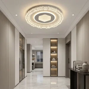 Elegant Flush Mount Ceiling Light Round Scalloped Crystalline Border Interior Lighting Three Color Dimmable Master Bedroom