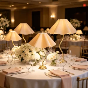 Elegant Hospitality Lamp Metal and Cloth Shade Wireless Table Light for Wedding Banquet and Restaurant