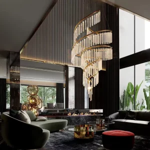Elegant Luxury LED Spiral Crystal Chandelier Customized Indoor Decorative Murano Glass Pendant Light for Hotel Lobby Middle
