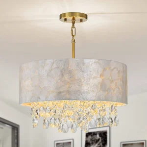 Elegant Modern Capiz Shell Indoor LED Chandeliers Pendant Lights for Kitchen Island Entryway Bathroom BedHead Bedroom