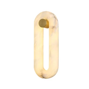 Elongated Oval Hollow Natural Alabaster LED Wall Lamp Matte Brass Shade Translucent Stone Modern Design 3000K Warm Light