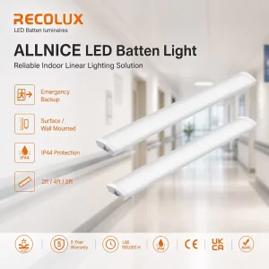 Emergency Backup LED Batten Light EM3H Linear Lighting Fixture for Corridor Workshop