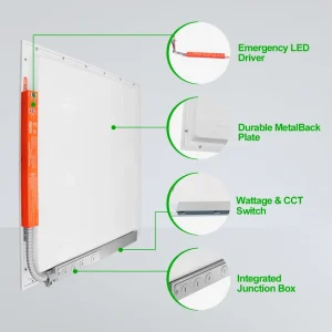 Emergency Lighting LED Big Panel Light 2x4FT 5Power & 5CCT Tunable Drop Ceiling Lights ETL Listed Flat Panel for Supermarket