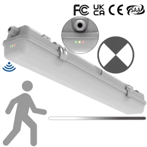 Emergency Vapor Tight Luminaire 2ft Motion Sensor Ceiling Light Fixture IP65 Linear Profile for Tunnel Supermarket Shop Center
