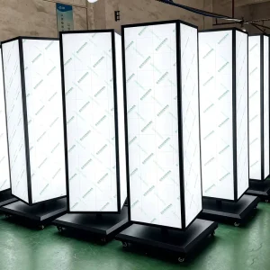 Energy Efficient LED 4 Sided Rotating Lightbox Floor Standing Advertising Stand for Cinema and Theater Promotion