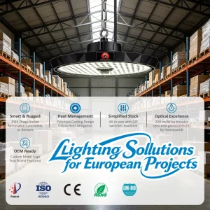 Energy-Efficient Low-Glare LED High Bay UFO Lights CE RoHS Certified IP65 IK08 Warehouse & Industrial Lighting Solutions