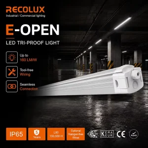 Energy Saving 2ft 4ft 5ft 6ft 8ft IP65 LED Tri Proof Light 160lm/W 40W CCT Switchable Waterproof Aluminium Body 120 Beam Angle