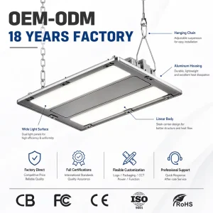 Energy Saving Aluminum Linear High Bay Light IP54 5-Year Warranty Dimmable Warehouse Factory Workshop Industrial Lighting