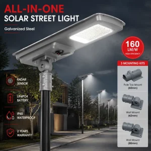 Energy Saving Solar Powered Street Light All in One LED 200W 300W 400W Wall and Pole Mounted Residential Road Lighting Solution