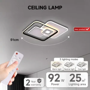 Energy-saving Indoor Ceiling Lamp Bedroom Creative Design Decor 92W Remote Control Dimmable Smart Led Ceiling Light