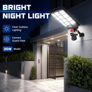Engineering Custom 35W Fast Charging Red Warning Module Solar Camera Street Lamp for Industrial Park Security Area