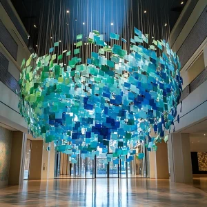Engineering Custom Gradient Square Acrylic Art Chandelier Large Luxury Pendant Light for Hotel Lobby Commercial Hall Decor